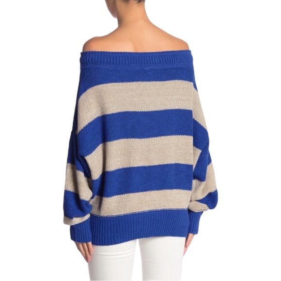 Free People Cassidy Off The shoulder Pullover in Cobalt Combo, Sz S - Picture 11 of 15